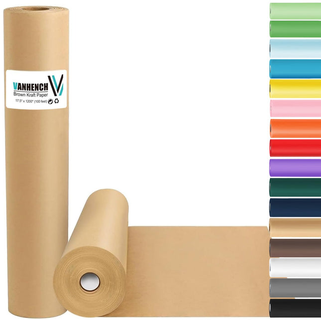 Vanhench Brown Wrapping Paper, Craft Kraft Paper 17.5"X 1200"(100') for Gift Wra