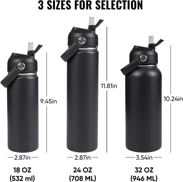 24Oz Insulated Stainless Steel Water Bottle, Wide Mouth Double Wall Vacuum, Silicone Straw, Sweat & Leak Proof, BPA Free Insulated Water Flask for