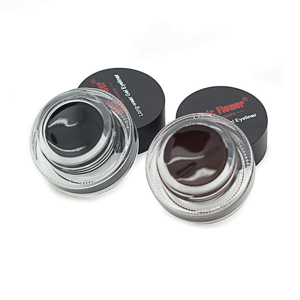 2 in 1 Black and Brown Gel Eyeliner Set Water Proof Smudge Proof, Last for All Day Long, Work Great with Eyebrow, 2 Pieces Eye Makeup Brushes Included