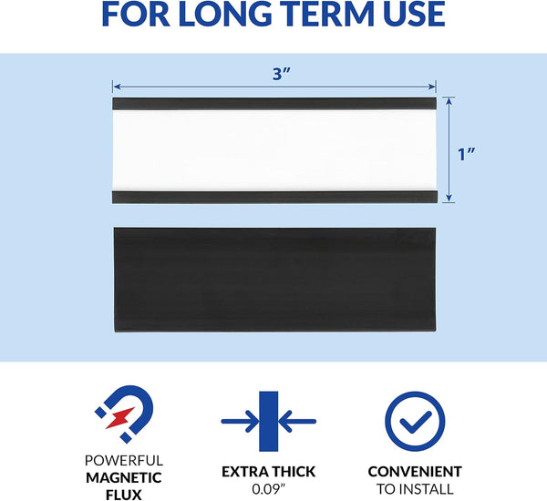 50 Pack "C" Channel Magnetic Label Holders 1X3 with 100 White Card Inserts, 50 Clear Plastic Protectors and Bonus 20 Colorful Cardstock Inserts in