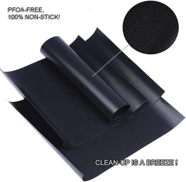 Renook Grill Mat Set of 6-100% Non-Stick Reusable Mats for Gas, Charcoal or Electric Grills - Easy to Clean - 15.75 X 13-Inch, Black