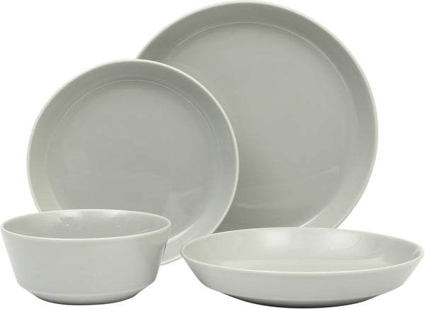 Gibson Home Summer Shades 16 Piece Plates and Bowls Dishes Service for 4 Porcelain Dinnerware Set - Grey Grey (Summer Shades) Service for 4 (16pcs)