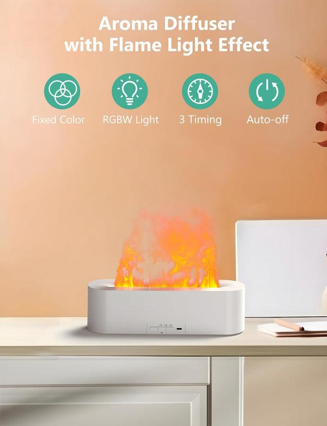 Flame Air Diffuser, Humidifier, Essential Oil Diffuser - 7 Colors, 180Ml Capacit