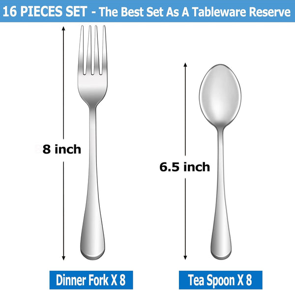 16 Pcs Forks and Spoons Silverware Set,Food Grade Stainless Steel Flatware Cutlery Set for Home,Kitchen and Restaurant,Mirror Polished,Dishwasher
