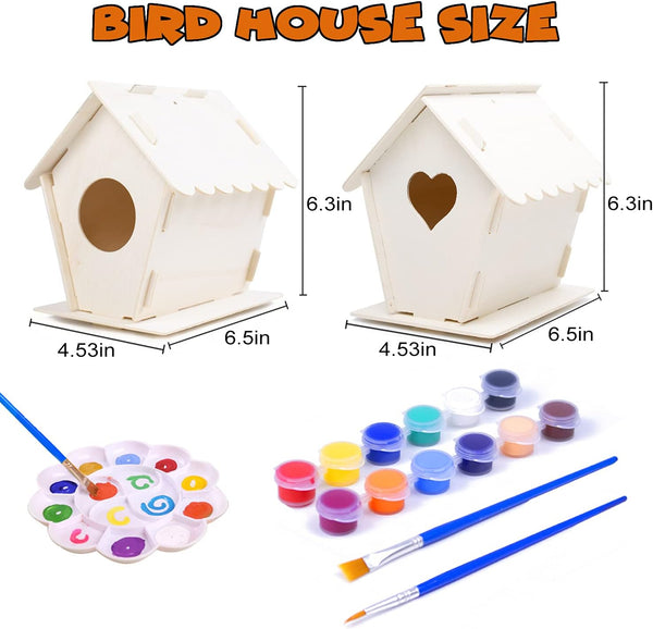 Hapray 2 Pack Bird House Kit, DIY Birdhouse Kits, Wooden Crafts Arts for Children to Build and Paint (Includes Paints & Brushes) for Kids Girls