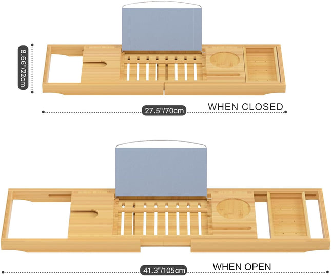 Luxury Bathtub Caddy Trayï¼Bamboo Bathtub Tray Caddy - Wood Bath Tray Expandableï¼Can Be Placed Book and Integrated Ta