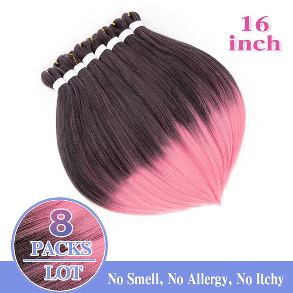 8 Pack Ombre Braiding Hair Pre Stretched - 16" 55G/Pack Premium Pre Stretched Braiding Hair Extensions, Professional Itch Free Perm Yaki Texture