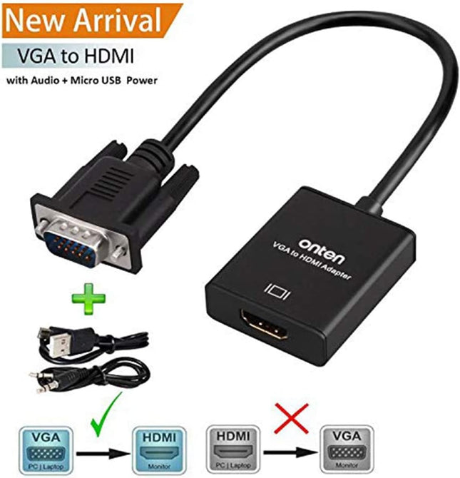 ONTEN VGA to HDMI, 1080P VGA to HDMI Adapter (Male to Female) for Computer, Desktop, Laptop, PC, Monitor, Projector, HDT