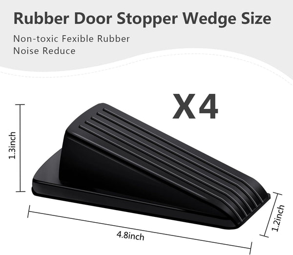 Door Stoppers, 4 Pack Premium Rubber Stoppers Wedge, Stops for Carpet Heavy Duty Door, Bottom of on Tile, Concrete, Carpet, Wooden Floor (Black)
