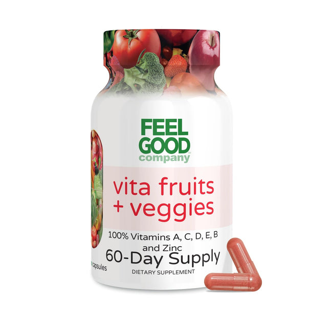 FeelGood Superfoods Vita Fruits and Veggies Capsules - 25 Superfood Ingredients, Fruit and Vegetable Multivitamin, 60 Co