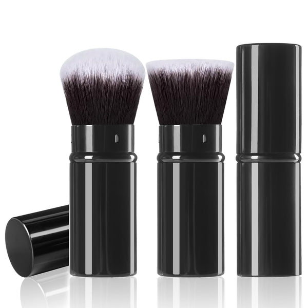 Retractable Kabuki Brush, 2 Pack Travel Foundation Face Makeup Brush Set Black