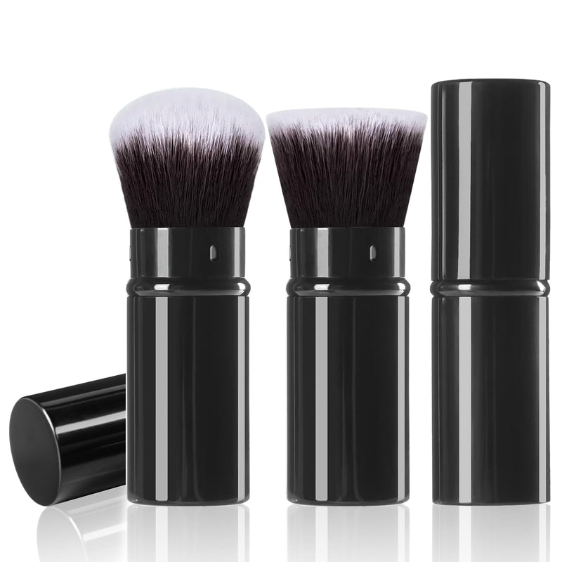 Retractable Kabuki Brush, 2 Pack Travel Foundation Face Makeup Brush Set Black
