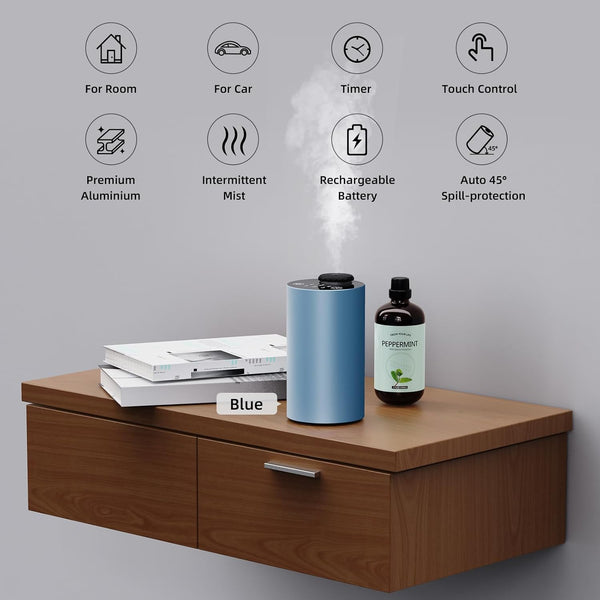 Waterless Essential Oil Diffuser Starter Kit - No Water Needed, Battery Operated Scent Diffuser Included 120ml Essential Oil, Portable Mini