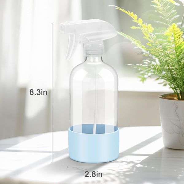 Worldgsb 2 Pack Glass Spray Bottles with Silicone Sleeve, 16 oz Empty Refillable Containers with Adjustable Spray Nozzles, Spray Bottles for Hair,