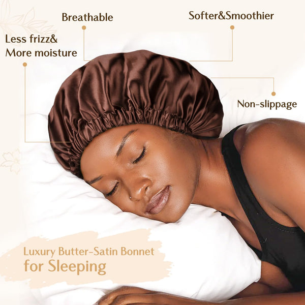 YANIBEST Adjustable Satin Bonnet to Reduce Frizz, Silk Feeling Hair Wrap One Size Brown