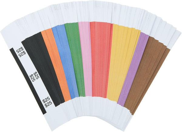 BLUE PANDA Money Bands - 300-Pack, 7.75 x 1.25 In, 9 ABA Colors - Money Organizer for Cash & Currency Straps With Adhesive Strip for Efficient