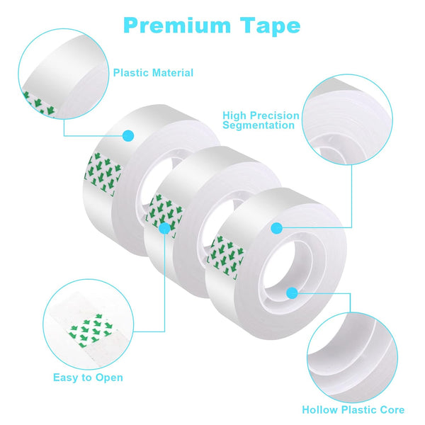 DHOOZ Clear Tape 16 Rolls - Transparent Gift Wrapping Tape Refills, Premium Adhesive for Gifts, Office Tapes Bulk, Desk & Home Supplies - Gift