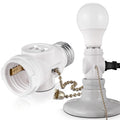 2-Pack E26 Light Socket Adapter - Converts Medium Screw Socket to Two Outlets With Pull Chain Switch - UL Listed, White