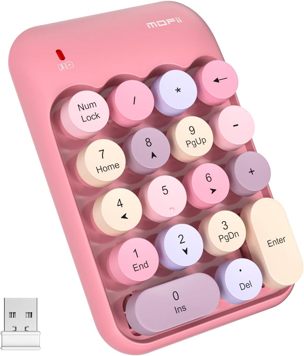 MOFII Wireless Number Pads - Pink Numeric Keypad 18 Keys USB 2.4G round Keycap Colorful Extensions Keypads, Financial Accounting Portable Numpad