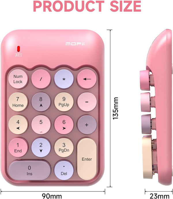 MOFII Wireless Number Pads - Pink Numeric Keypad 18 Keys USB 2.4G round Keycap Colorful Extensions Keypads, Financial Accounting Portable Numpad