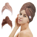 M-bestl 2 Pack Hair Drying Towels, Hair Wrap Towels, Absorbent Microfiber Hair Towel Turban with Button Design to Dry Hair Quickly(Coffee& Pink)