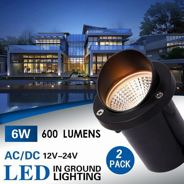 LED Low Voltage Landscape Light,12-24V AC/DC Shielded In-Ground Light IP67 Waterproof 3000K Paver Well for Pathway (2 Pack)