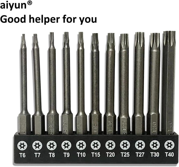 aiyun 11Piece Star Screwdriver Bit Set Shark Vacuum Security (75mm Length) 75mm Length (T6-T40)