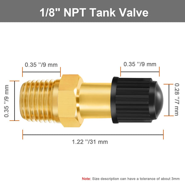 GODESON 1/8"NPT Tank Valve, Anti-Corrosion Brass Schrader Valve with 1/8"Male NPT,Using with Air Compressor Tanks(Pack of 4)