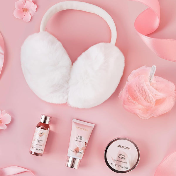 Birthday Gifts for Women Mom, Spa Gift Baskets for Her Wife,- 5 Pcs Relaxing Self Care Gifts Set with Body Lotion & Plush Earmuffs, Ideal Mothers