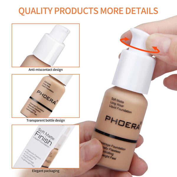 PHOERA Full Coverage Foundation, Matte Liquid Foundation for Mature Skin 1 Fl Oz (Pack of 1) Warm Peach