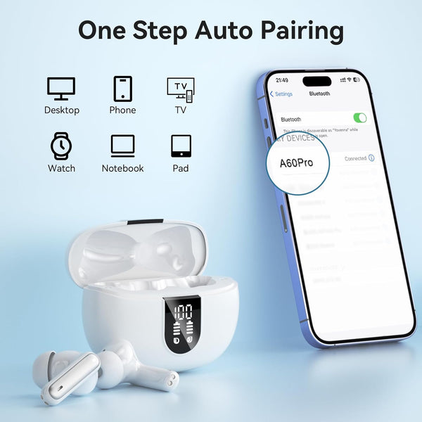 Wireless Earbuds, Bluetooth 5.3 Headphones 40Hrs Playtime Deep Bass Stereo In-Ear Earbud, LED Power Display, Call Noise Canceling Headphones with
