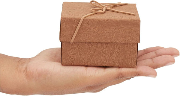 Juvale Bracelet Gift Box 6-Pack - 3.5 x 3.5 x 2.3 in, Brown Country-Rustic Cardboard - Velvet Pillow & Faux Leather Bow Lid - Tiny Jewelry Gift