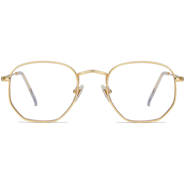 SOJOS Small Blue Light Blocking Glasses Hexagonal Eyeglasses Frame Anti Blue Ray Glasses One and Only SJ5036 0c1 Gold Frame Anti-Blue Light Lens
