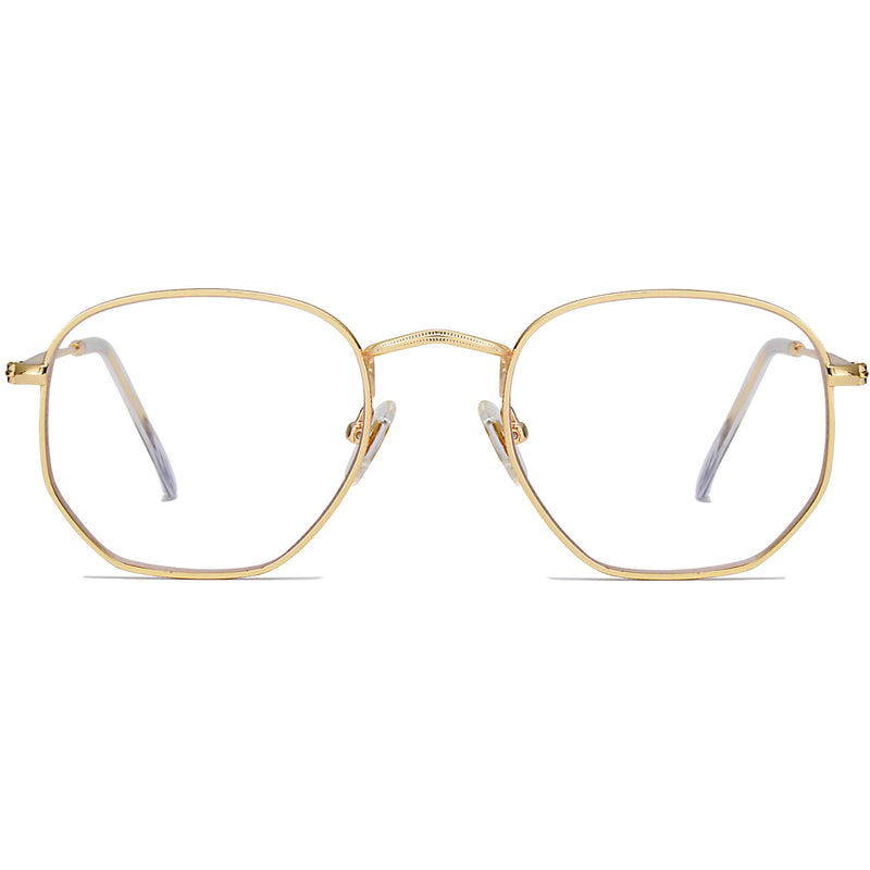 SOJOS Small Blue Light Blocking Glasses Hexagonal Eyeglasses Frame Anti Blue Ray Glasses One and Only SJ5036 0c1 Gold Frame Anti-Blue Light Lens