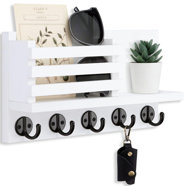 Key Holder for Wall Ã¢ÂÂ Decorative Wooden Mail Holder and Key Shelf with Mounting Hardware, Installation Guide Ã¢ÂÂ Paulownia Wood with 5