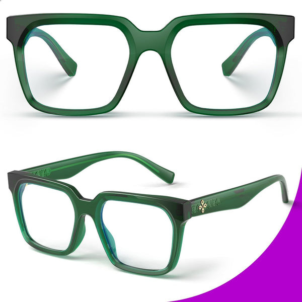 VISOONE Chunky Rectangle Oversized Blue Light Blocking Computer Glasses Basil Green 1