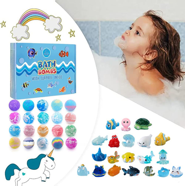 Bath Bomb Gift Set with Surprise Inside, 20 Pack Organic Bath Bombs for Kids, Kids Safe Handmade Fizzy Balls for Kid, Ideal Birthday Gift for