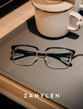 ZanyLen Blue Light Glasses Men Rectangle Large Browline Computer Gaming Glasses 01-52179-gold Clear