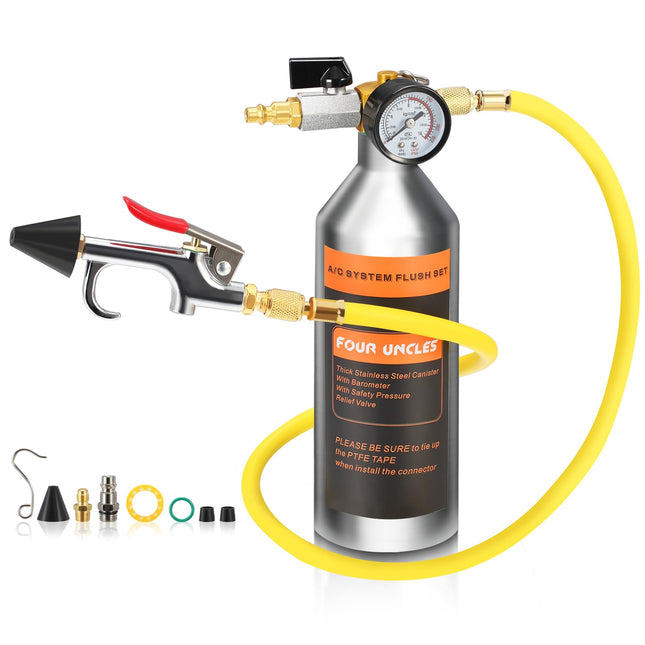 FOUR UNCLES AC Flush Kit - Air Conditioner System Cleaning Tool Set with Stainless Steel Canister and Nylon Hose & Flush