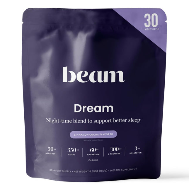 Beam Dream Sleep Powder, Natural Sleep Aid and Magnesium Hot Cocoa Drink for Adults, Calming Sleep Supplement with Apige