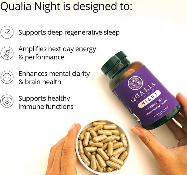 NEUROHACKER COLLECTIVE Qualia Night Sleep Aid | Non-Habit Forming | Science-Backed Supplement for Deep Refreshing Sleep | Melatonin-Free, Vegan,