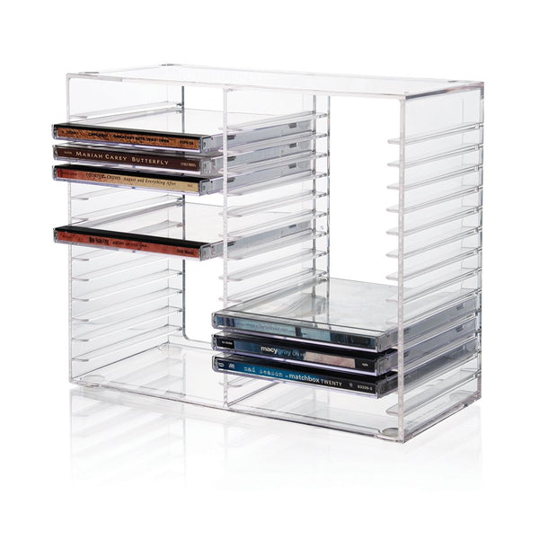 Stori Stackable Clear Plastic CD Organizer with Rubber Feet | Rectangular Jewel Cases Holder Perfect for Theatre Room | Holds up to 30 CD Cases |