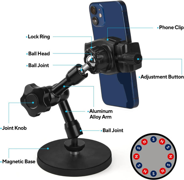 Gym Phone Mount Gym Magnetic Phone Holder with Magnet Base Attach to Metal Surface, Magnetic Phone Holder for Gym Boat Forklift Tractor