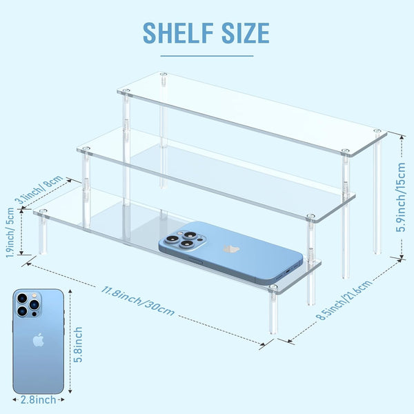 Acrylic Display Risers, 3 Tier Perfume Organizer Stand, Clear Cupcake Stand Holder, Large Shelf Risers for Figures, Dessert Shelves for Party,