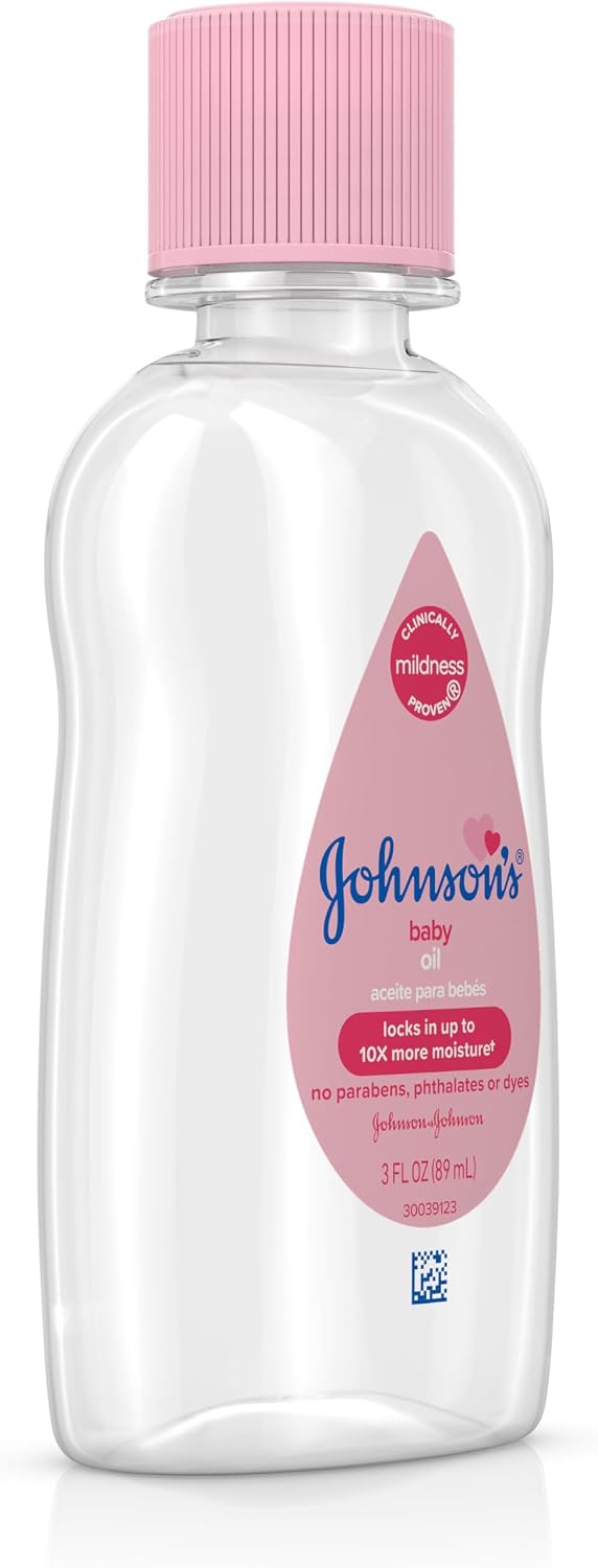 Johnson's Baby Oil, Pure Mineral Oil to Prevent Moisture Loss for Newborn, Kids, & Adults, Gentle, Soothing Baby Massage Oil, Dry Skin Relief,