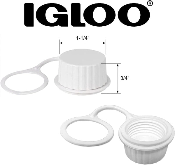 Igloo Cooler Threaded Drain Plug Caps with Plastic Tether 20049 White Small