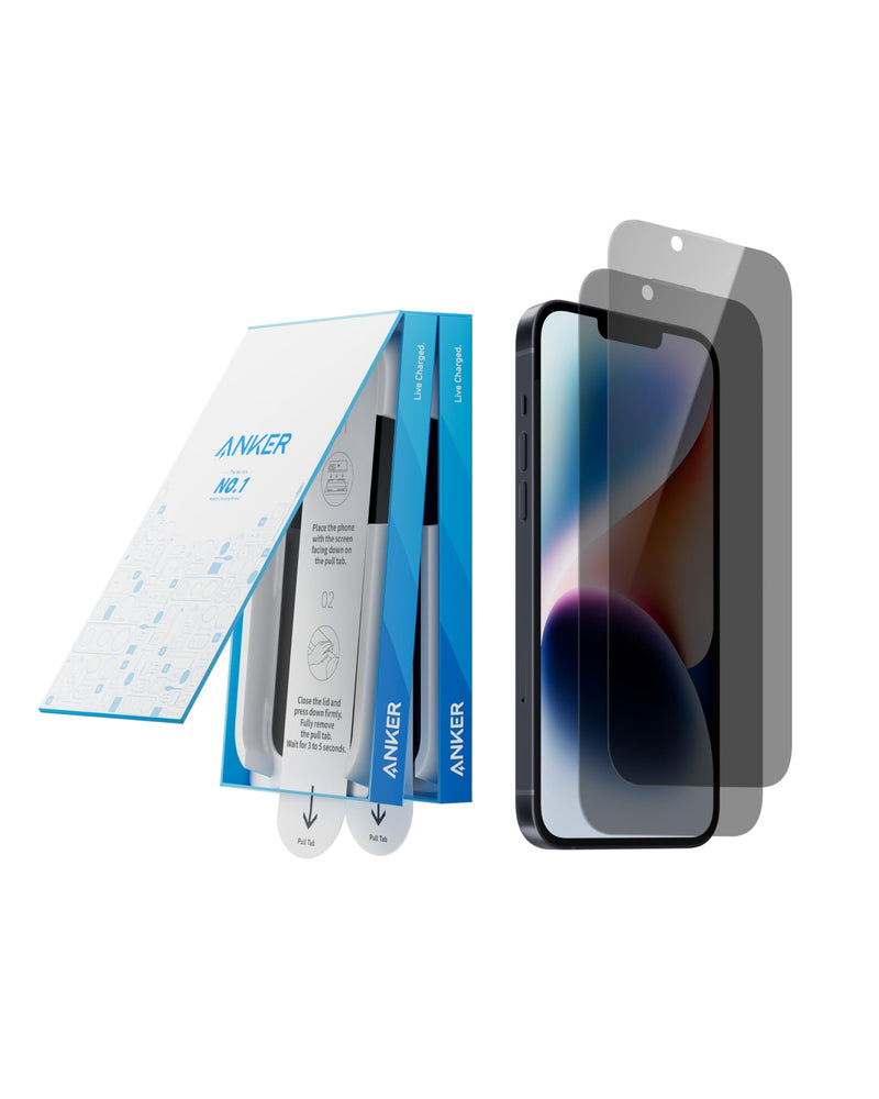 Anker 2 Pack for iPhone 13/13 Pro/14 Privacy Screen Protector, Anti-Spy HD Tempered-Glass Privacy Screen Protector, Easy Installation Exclusively