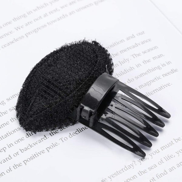 1Pc Black Fluffy Hair Pad Sponge Clip Bun Comb Bump It Up Hairstyling Tool for Women and Girls - DIY Beauty and Personal Care Clips and Barrettes