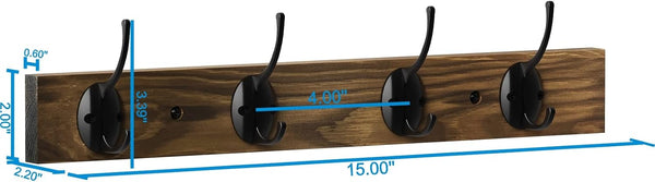 VERTORGAN Coat Hooks Wall Mounted, Wooden Hat Rack with 4 Hooks for Entryway, Bathroom,Bedroom(Brown) 1 Pack Brown