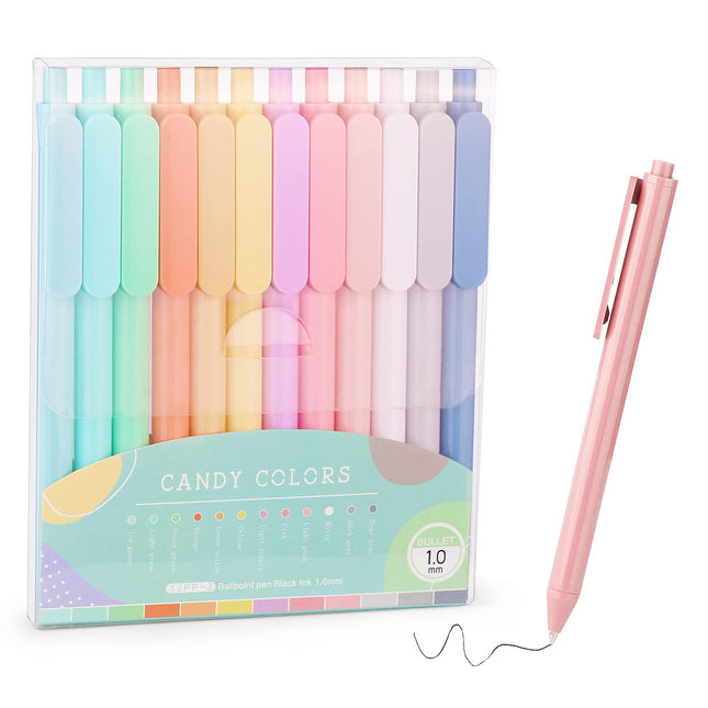 WY WENYUAN 12-Pcs Ballpoint Pens, Comfortable Writing, Pastel Retractable Pretty